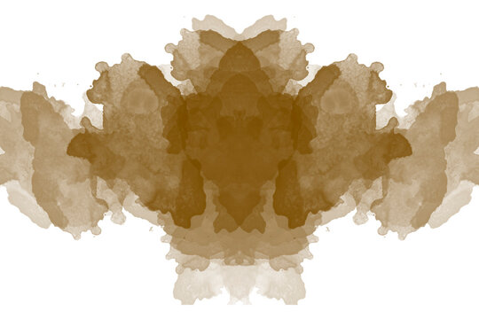 Manchas de tinta marr&oacute;n que crean dibujos abstractos, usadas en psicolog&iacute;a, con fondo transparente.