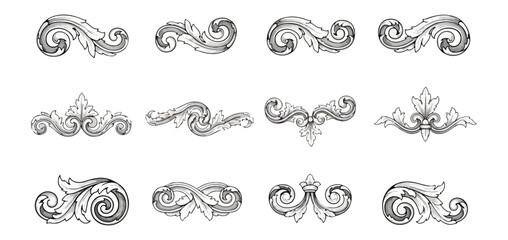 Fototapeta premium Decorative ornamental design elements collection on black background