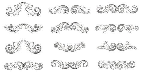 Elegant vector ornamental elements on black background