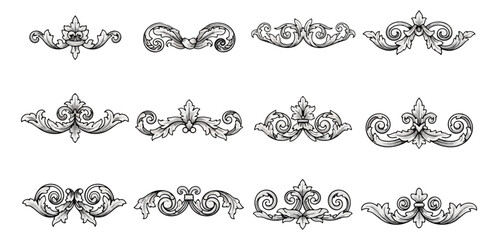 Ornamental design elements collection decorative embellishments isolated on black background