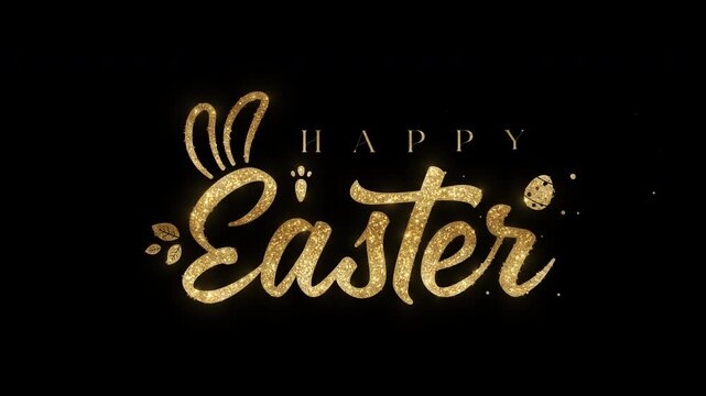 Golden Glitter easter text animation greeting with bunny ears. Perfect for easter designs, social media posts, greeting cards, and festive backgrounds.