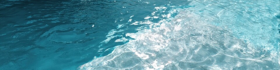 Fototapeta premium Turquoise rippling water surface with sunlight reflections and gentle waves creating sparkling coastal pool texture and serene aqua patterns