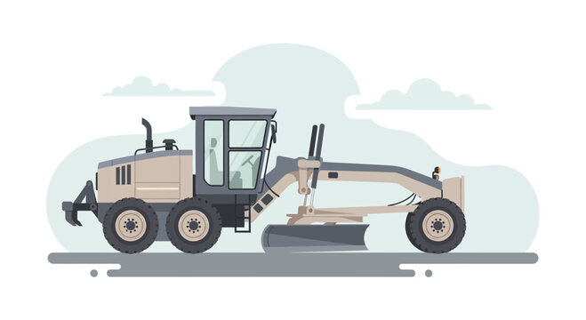 Modern Motor Grader Vehicle Illustration On A Flat Background