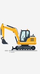 Modern Yellow Excavator Machine On White Background Industrial Equipment Vector Illustration