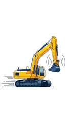 Modern Yellow Excavator Machine Performing Construction Work On Site
