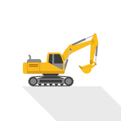 Modern Yellow Excavator Machine Vector Illustration On White Background
