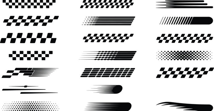 Speed lines and checkered patterns a technical design sheet displaying motion graphics and racing elements