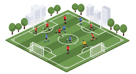 Soccer Field with Players and Trees. © huda