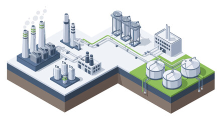 Obraz premium Industrial complex with storage tanks and processing units.