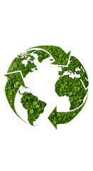 Obraz premium Green earth with recycling symbol made of leaves and plants full hd 4k stock image download globe planet
