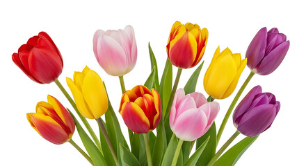 Naklejka premium A vibrant bouquet of colorful tulips against a solid