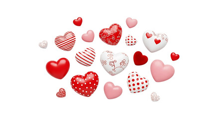 A collection of colorful hearts floating against a solid