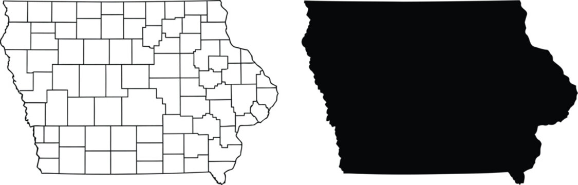 A map highlighting the state of iowa with its counties and a filled-in iowa state shape. Vector
