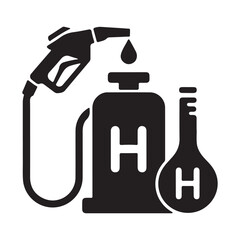 "Hydrogen fuel energy icon with gas pump and laboratory flask for green technology"