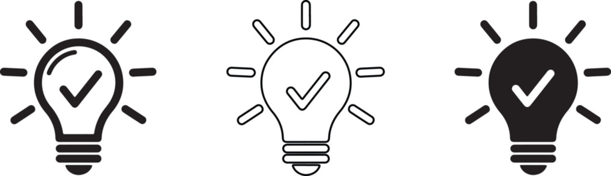 Three light bulbs with check marks in different states