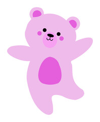 Cute pink teddy bear illustration playful character design for childrens books and nursery decor isolated on white background © Irhama Iqbal 