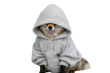 Obraz premium Fox wearing grey hoodie, anthropomorphic animal fashion