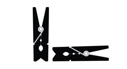 Two black clothespins displayed on a white background one upright and one horizontal © MdBakerHossen