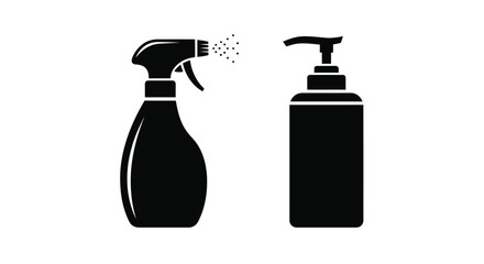 Black silhouette icons of a spray bottle and a pump dispenser