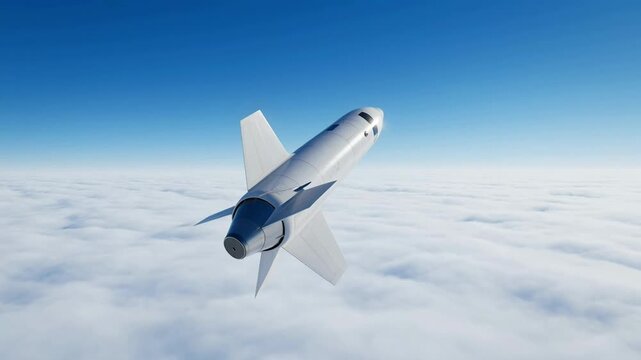 Futuristic hypersonic aircraft soaring above clouds in clear blue sky altitude flight concept of advanced aerospace technology and innovation