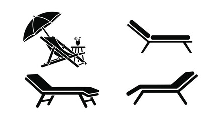 Beach lounge chairs and umbrella in a striking black silhouette © Jesmin