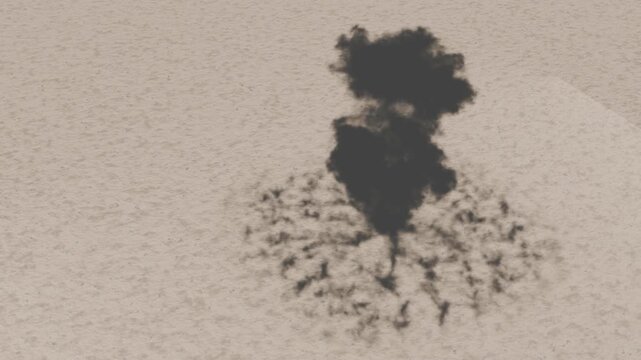 Explosion Smoke Cloud Rising From Ground with Debris Scattered Around in Sepia Tones