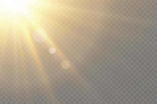 Bright sunbeam light effect with lens flare and glowing glare overlay