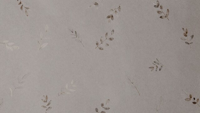 High-resolution featuring seamless pattern small delicate leaves light beige background arranged repeating eac