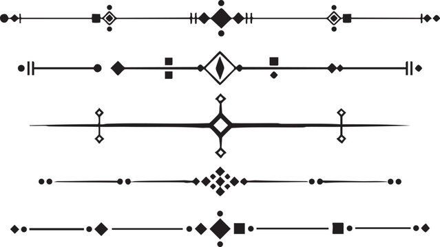 Professional collection of tribal inspired line dividers featuring bold geometric shapes and solid diamond patterns for modern ethnic design themes