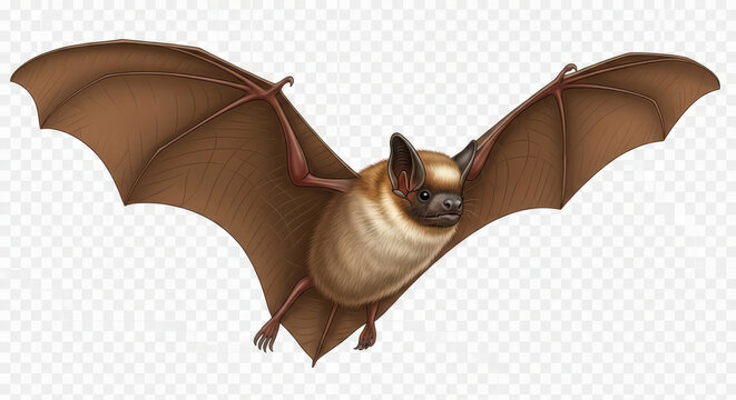 Brown Bat Flying in Air with Spread Wings Closeup