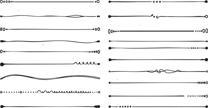 Selection of hand sketched decorative line dividers featuring various geometric shapes knots and scribbles for elegant document formatting and art