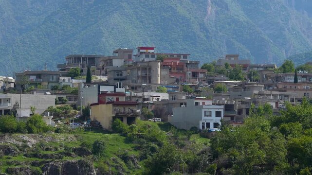 The Hauraman Valley with a typical Kurdish village in the Zagros Mountains. Kurdistan