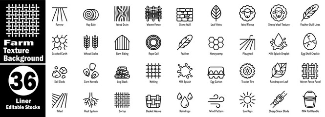 Farm texture background liner editable stocks, collection of natural patterns vector illustrator. © Hafiz