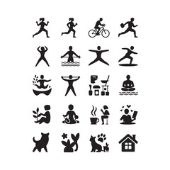 Obraz premium Set of 25 black silhouette of activities and relaxation
