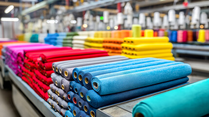 textile factory with colorful fabrics