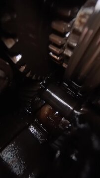 rotating gears of a mechanism. Close-up