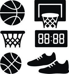 Basketball equipment and accessories set including hoop backboard net ball and sneakers for sports or recreation concept design flat icon style © Sorifa