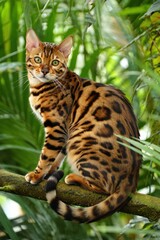 Bengal Cat Perched on a Branch