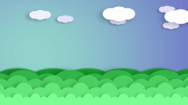 Cartoon Sky Field Animation Background with Lush Green Grass and Moving Clouds