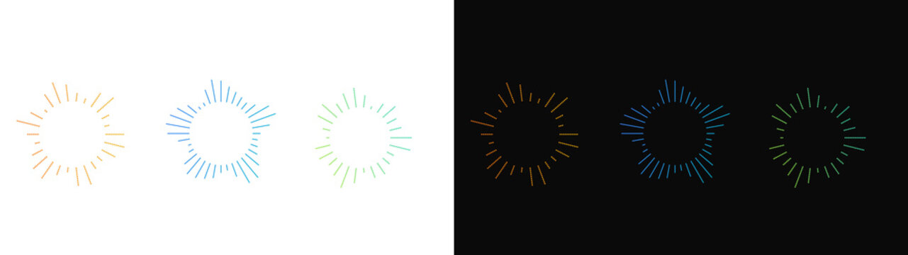 PNG image of A collection of colorful abstract animated loading circle indicators, progress spin bars, and modern futuristic starburst graphic design elements perfectly suited for user interface motio