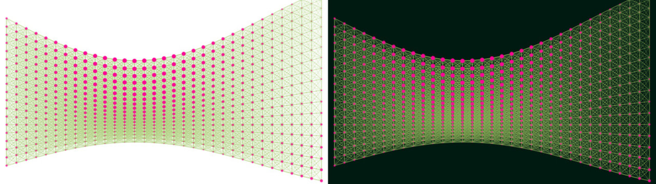 PNG image of&nbsp;Abstract visualization of a dynamically deforming hyperbola structure made of interconnected nodes and lines illustrating tension and compression forces on transparent background
