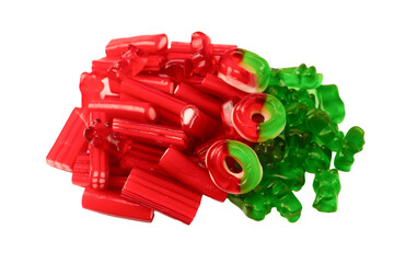 Assorted colorful gummy candies isolated on a white background. Jelly  sweets.