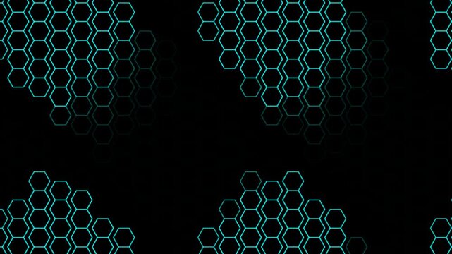 Futuristic Cyan Honeycomb Hexagon Grid Pattern on Black Background