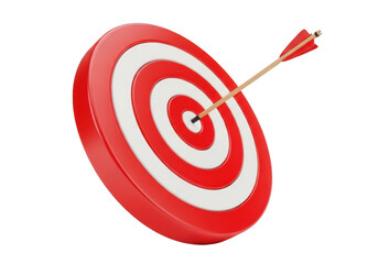 Red target with arrow hitting the center isolated on transparent background