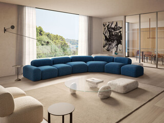 Modern luxury apartment interior in minimal scandinavian style, 3d rendering © Yulichka