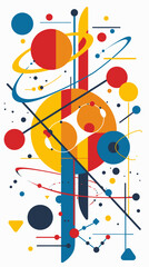Obraz premium Abstract geometric design with circles lines and shapes in primary colors