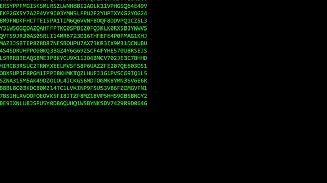 Green Alphanumeric Code Stream on Black Background - Digital Matrix