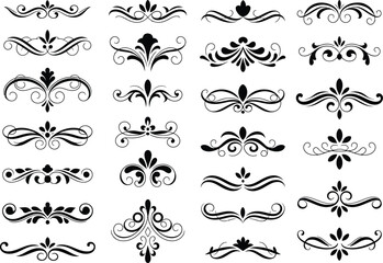 Elegant Vintage Ornamental Flourish Vector Set, Decorative Frames, Borders, and Divider Elements with Classic Victorian Style for Invitations, Certificates, Logos, and Luxury Graphic Design