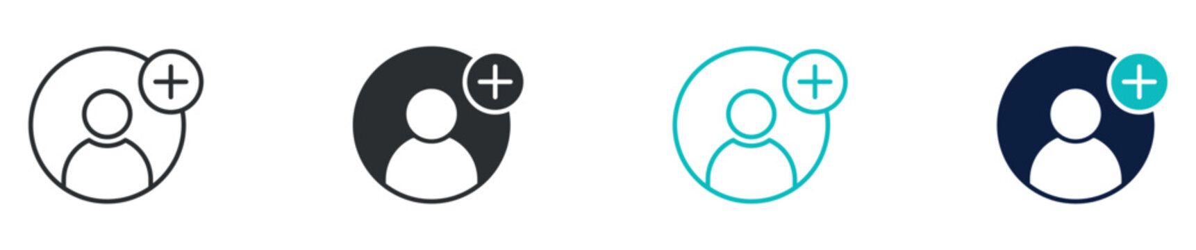 Add user icon set, user profile add account member symbol, outline and solid and color style. Vector illustration.