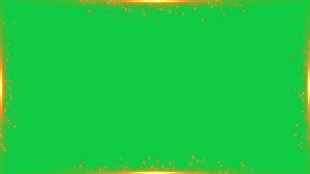 abstract gold border frame with golden light flare and  glitter shiny stars dust green screen animation,chroma key luxury holiday christmas and new year social media motion design element